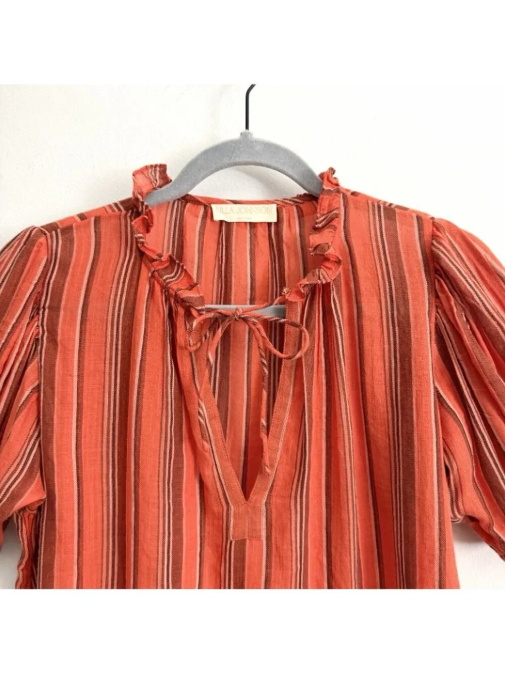 Ulla Johnson Oona Orange Striped Blouse Short Puff Sleeve Top Women’s Size 2